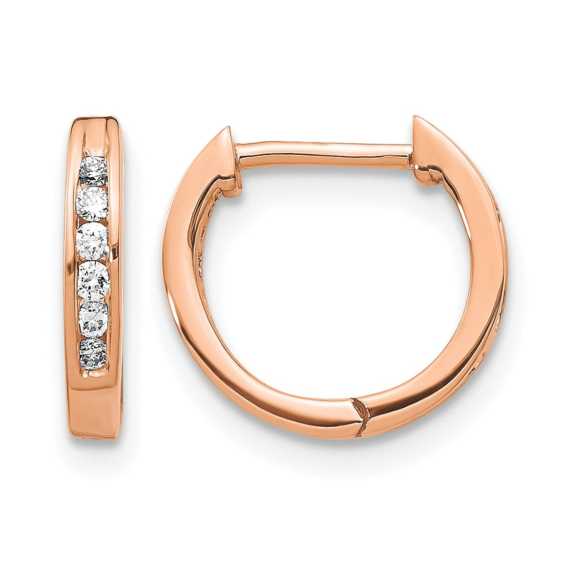 14k Rose Gold 1/8 carat Diamond Channel-set Hinged Hoop Earrings