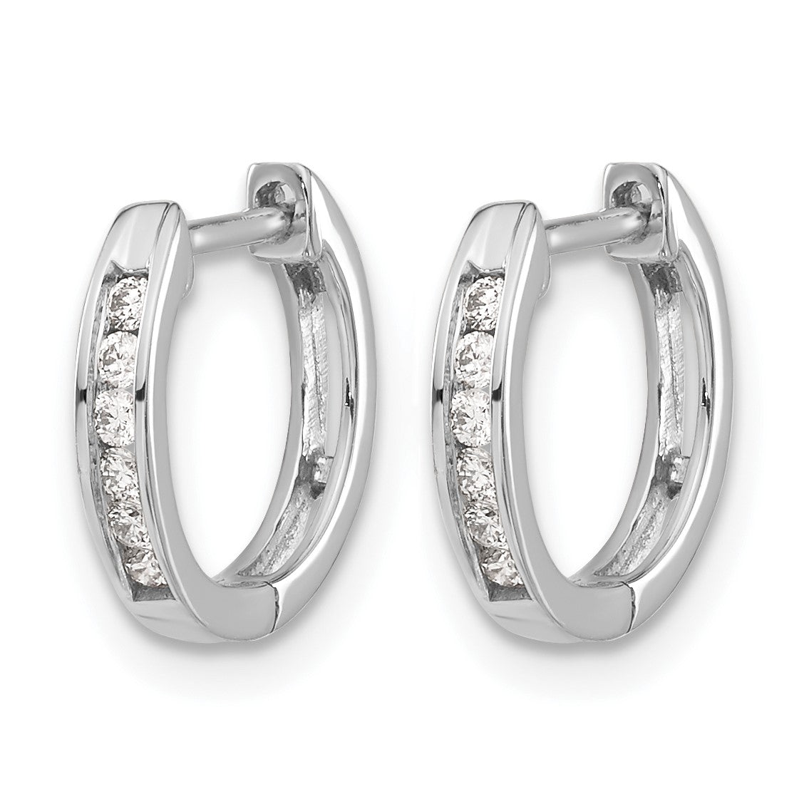 14k White Gold 1/8 carat Diamond Channel-set Hinged Hoop Earrings