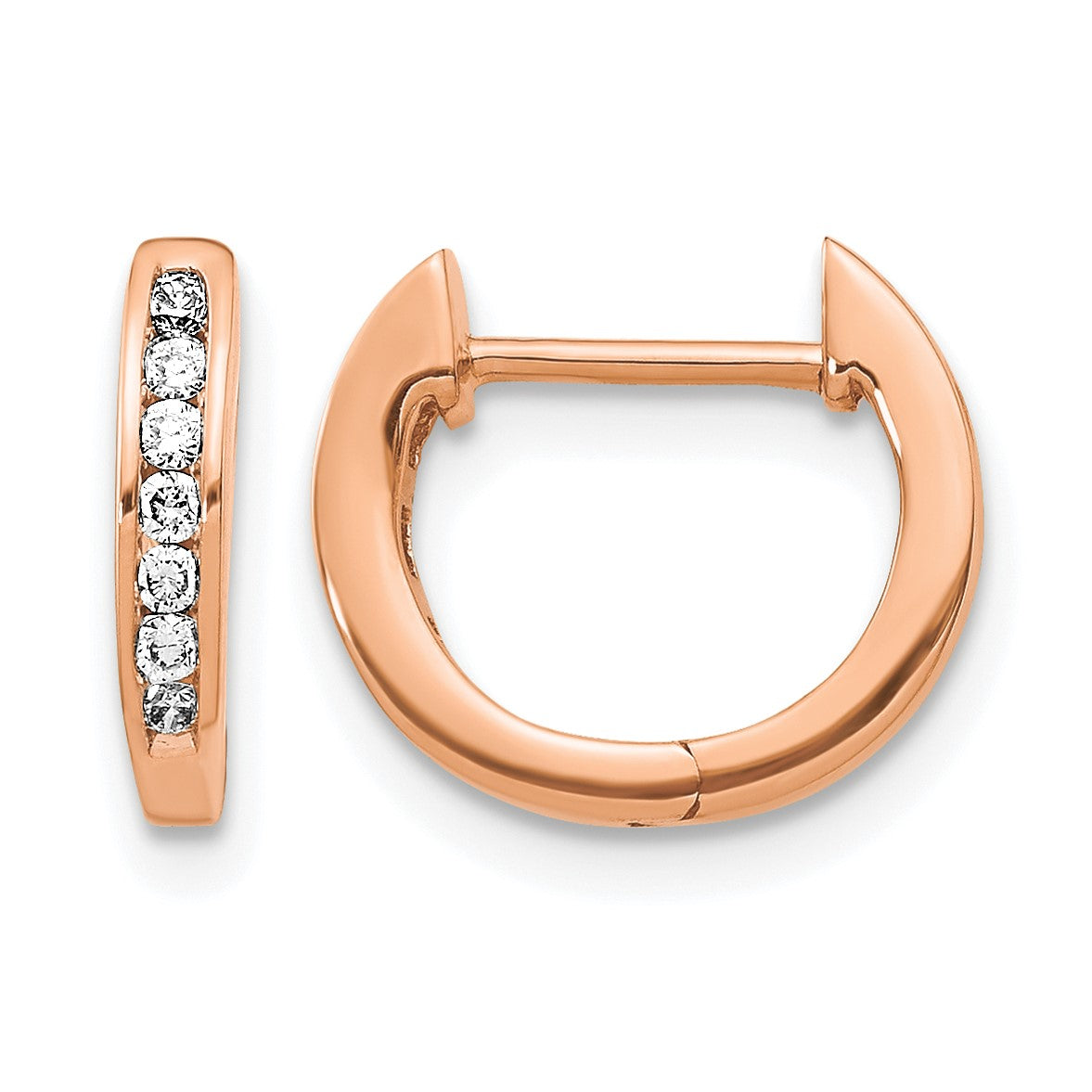 14k Rose Gold 1/6 carat Diamond Channel-set Hinged Hoop Earrings