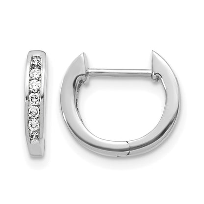 14k White Gold 1/6 carat Diamond Channel-set Hinged Hoop Earrings