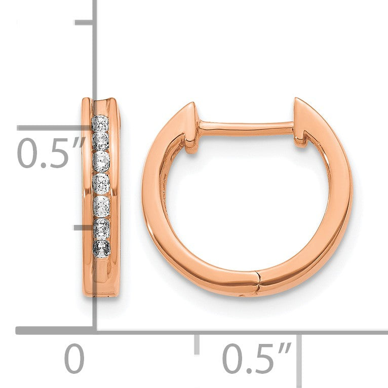 14k Rose Gold 1/5 carat Diamond Channel-set Hinged Hoop Earrings