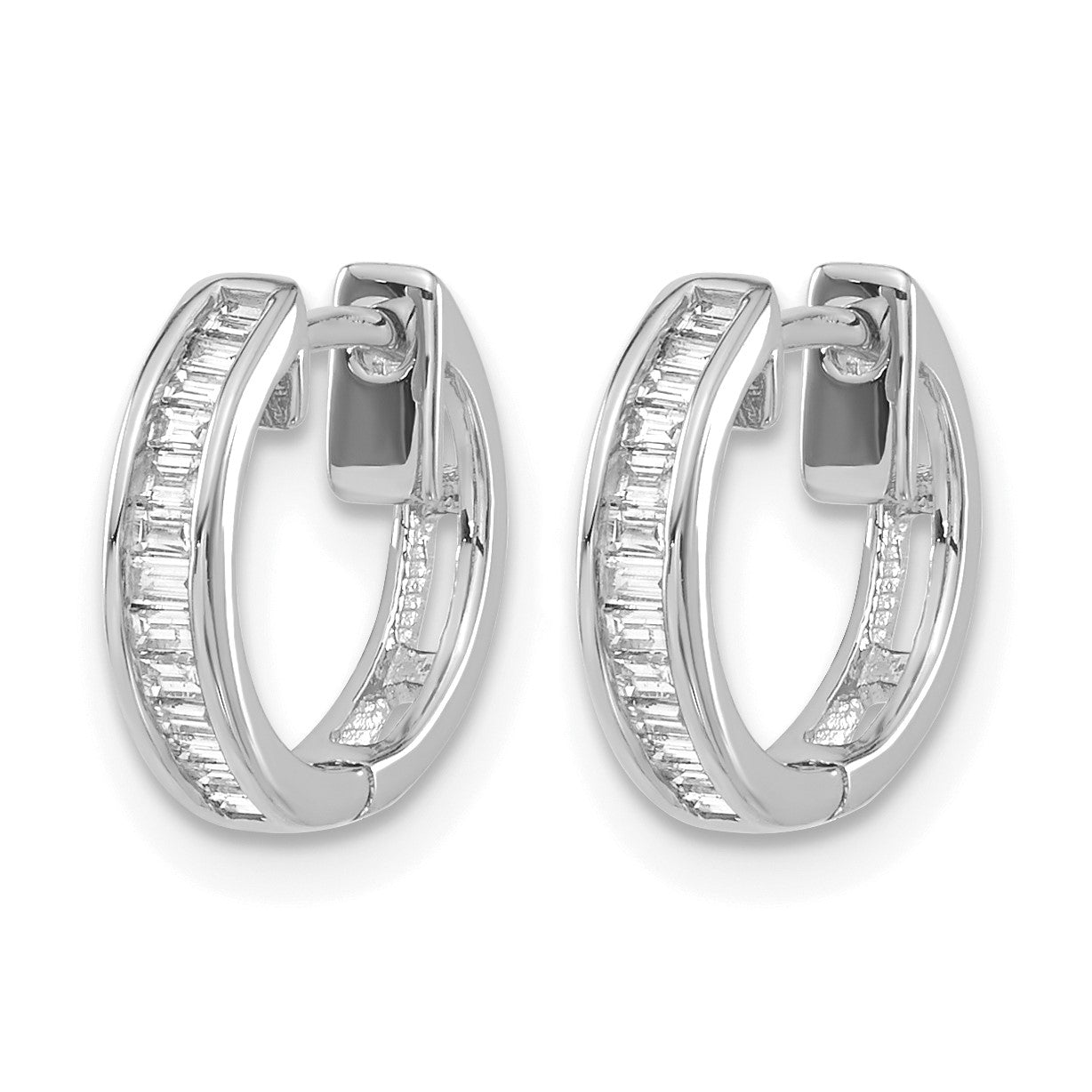 14k White Gold 1/4 carat Baguette Diamond Channel-set Hinged Hoop Earrings