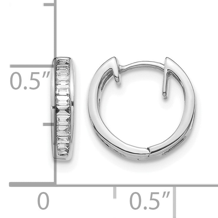 14k White Gold 1/4 carat Baguette Diamond Channel-set Hinged Hoop Earrings