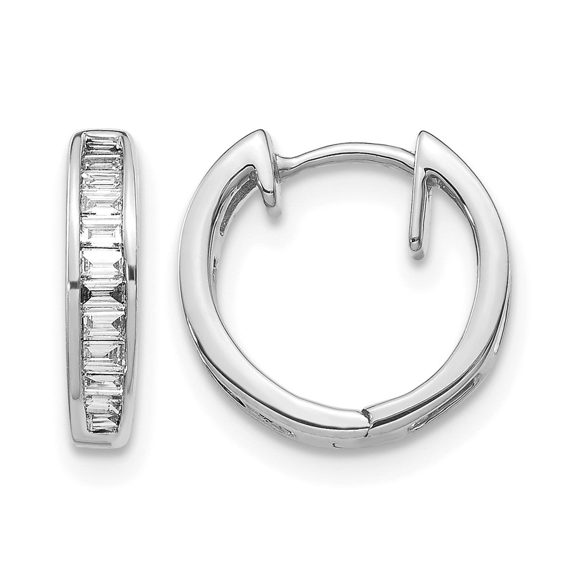 14k White Gold 1/4 carat Baguette Diamond Channel-set Hinged Hoop Earrings