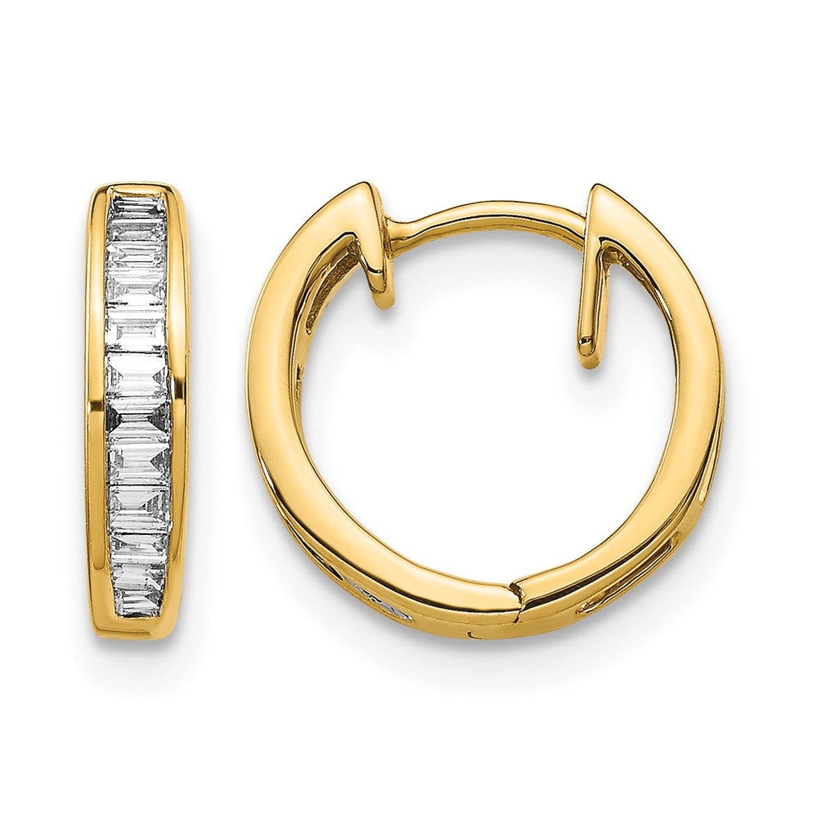 14k 1/4 carat Baguette Diamond Channel-set Hinged Hoop Earrings