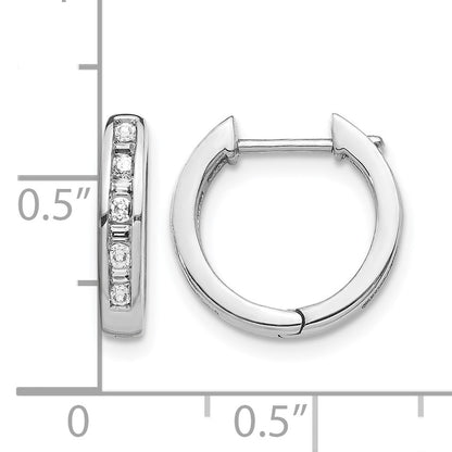 14k White Gold 1/4 carat Round/Baguette Diamond Channel-set Hinged Hoop Earrings