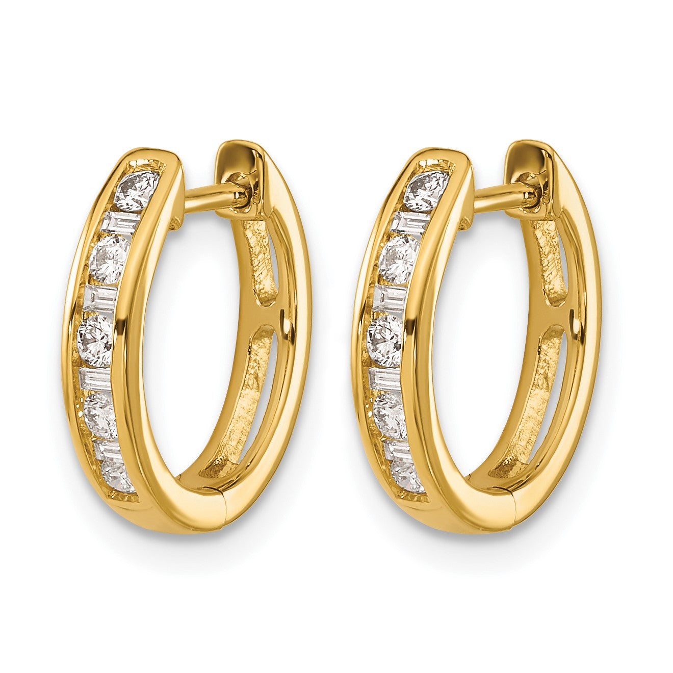 14k 1/4 carat Round/Baguette Diamond Channel-set Hinged Hoop Earrings