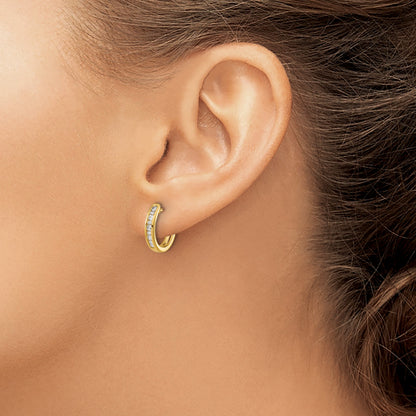 14k 1/4 carat Round/Baguette Diamond Channel-set Hinged Hoop Earrings