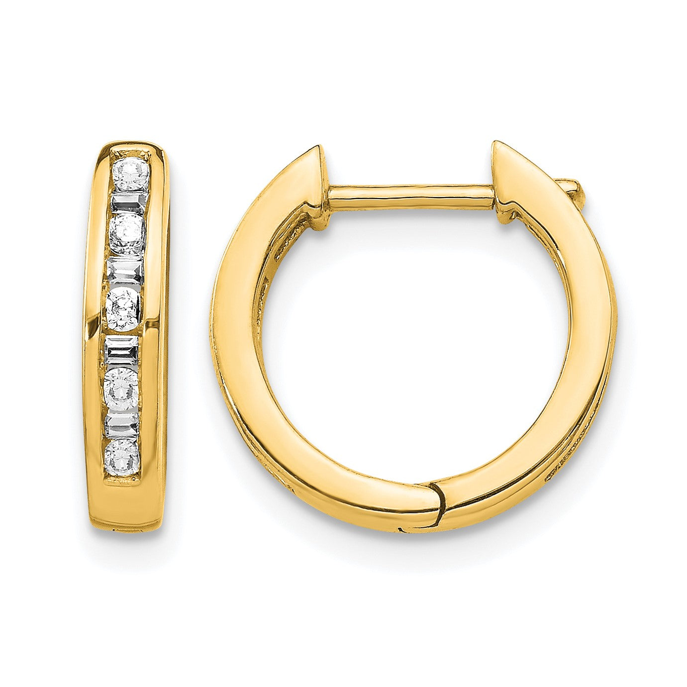 14k 1/4 carat Round/Baguette Diamond Channel-set Hinged Hoop Earrings