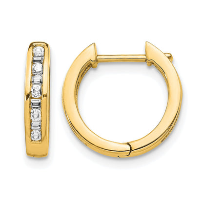 14k 1/4 carat Round/Baguette Diamond Channel-set Hinged Hoop Earrings