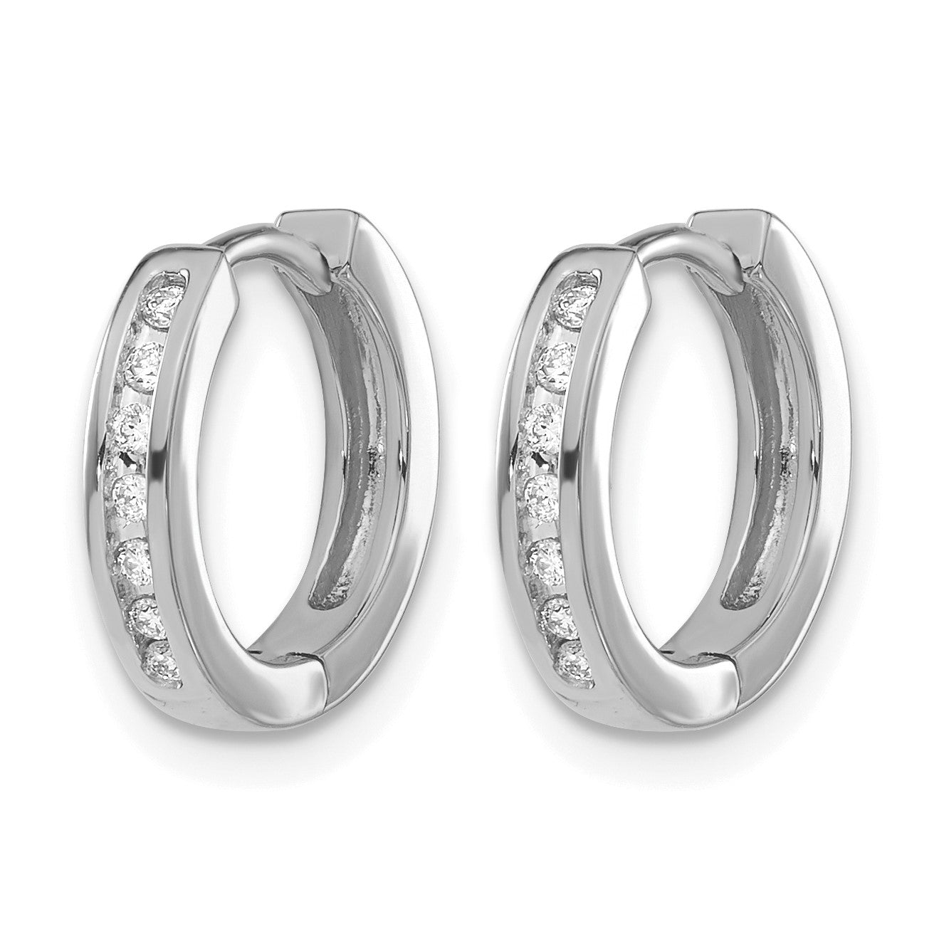 14k White Gold 1/10 carat Diamond Channel-set Hinged Hoop Earrings