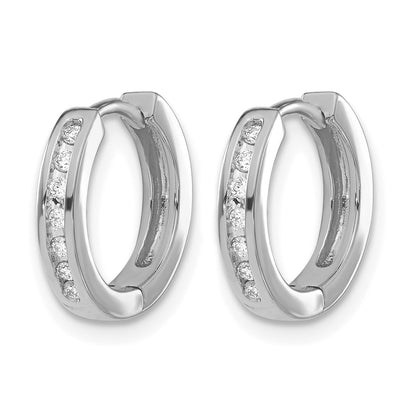 14k White Gold 1/10 carat Diamond Channel-set Hinged Hoop Earrings