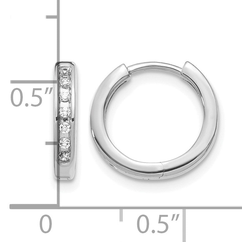 14k White Gold 1/10 carat Diamond Channel-set Hinged Hoop Earrings