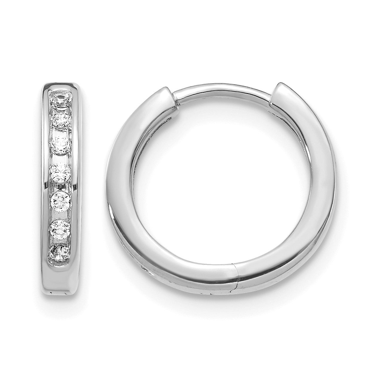14k White Gold 1/10 carat Diamond Channel-set Hinged Hoop Earrings