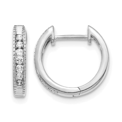 14k White Gold 1/5 carat Diamond Channel-set Hinged Hoop Earrings