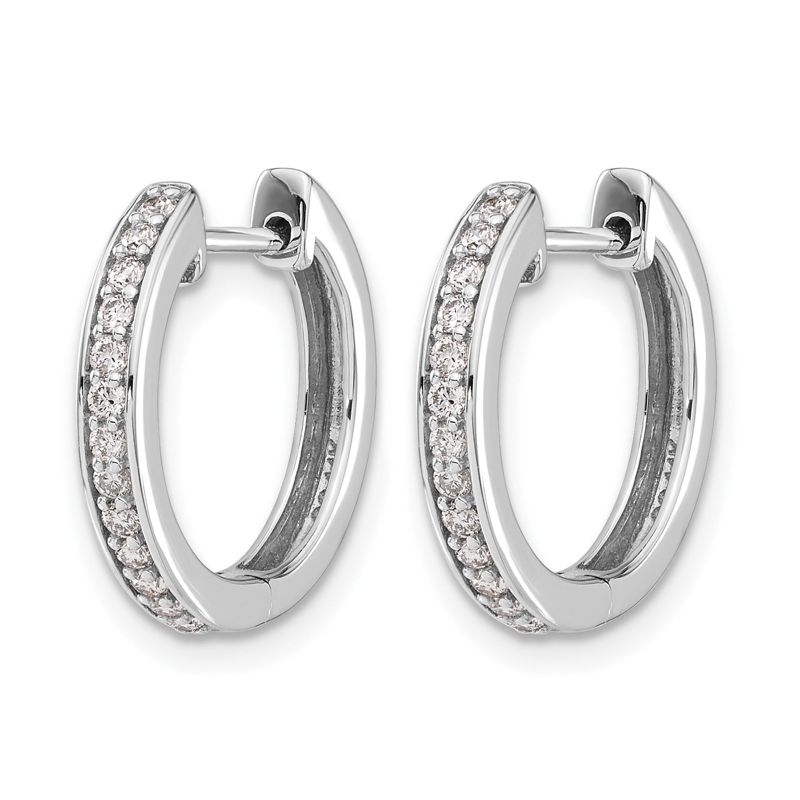 14k White Gold 1/3 carat Diamond Complete Hinged Hoop Earrings