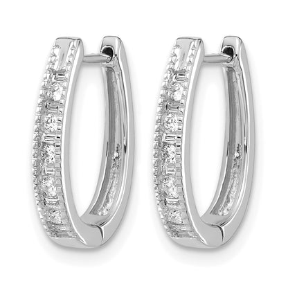14k White Gold 1/4 carat Round/Baguette Diamond Oval Hinged Hoop Earrings