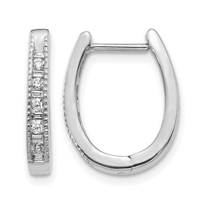 14k White Gold 1/4 carat Round/Baguette Diamond Oval Hinged Hoop Earrings