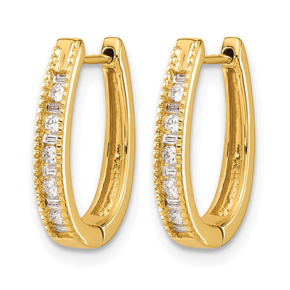 14k 1/4 carat Round/Baguette Diamond Oval Hinged Hoop Earrings