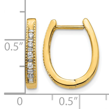 14k 1/4 carat Round/Baguette Diamond Oval Hinged Hoop Earrings
