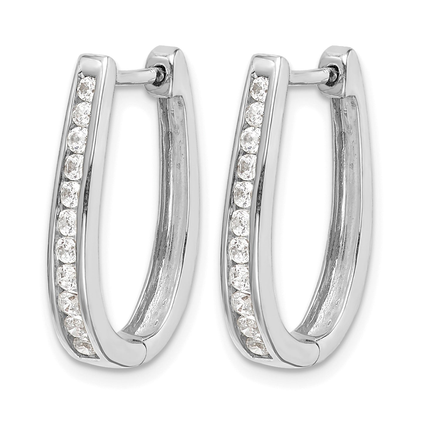 14k White Gold 1/2 carat Diamond Channel-set Oval Hinged Hoop Earrings