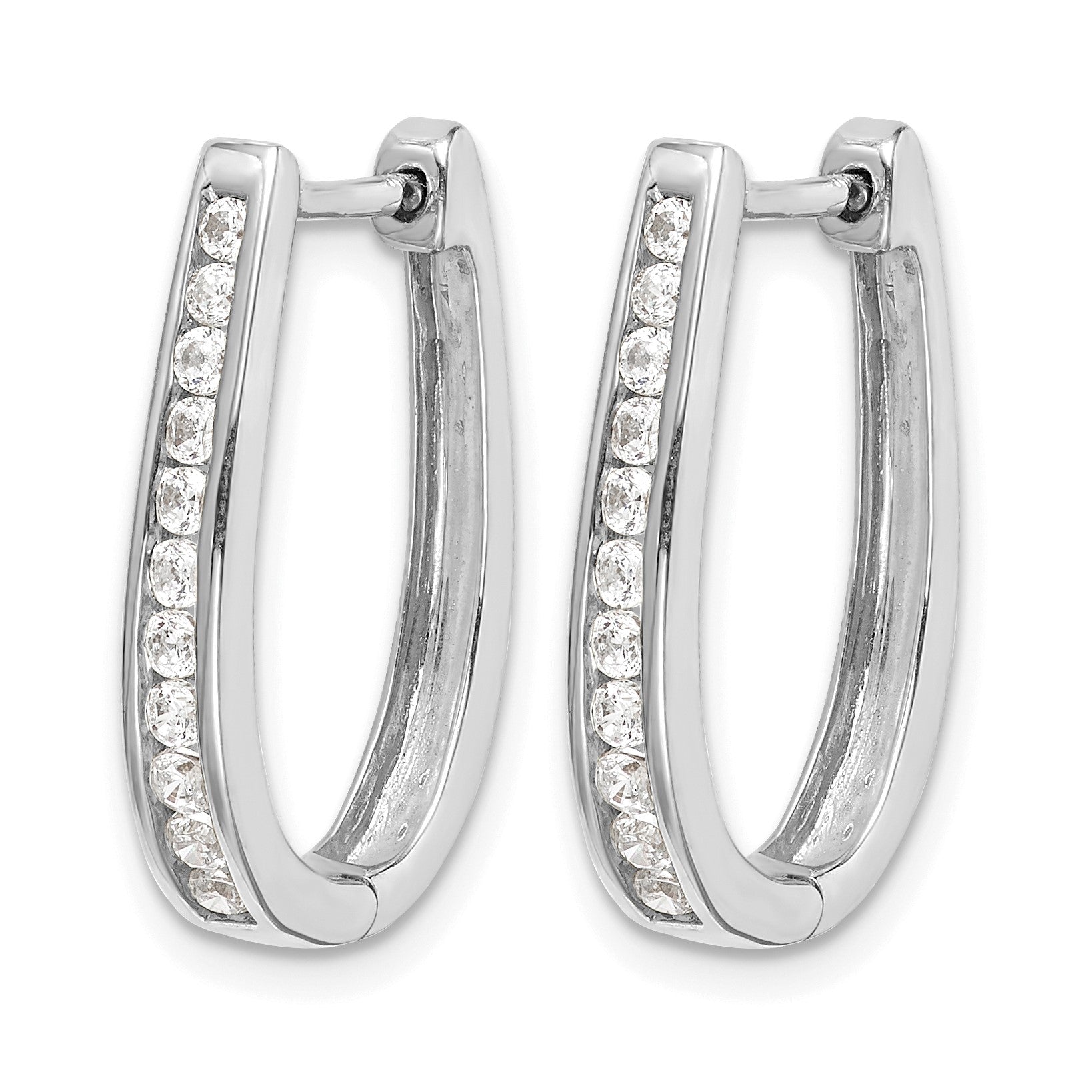 14k White Gold 1/2 carat Diamond Channel-set Oval Hinged Hoop Earrings