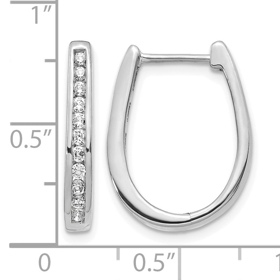 14k White Gold 1/2 carat Diamond Channel-set Oval Hinged Hoop Earrings