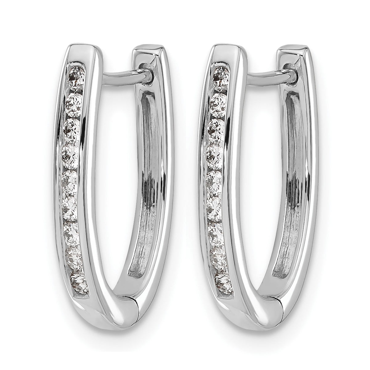 14k White Gold 1/4 carat Diamond Channel-set Oval Hinged Hoop Earrings