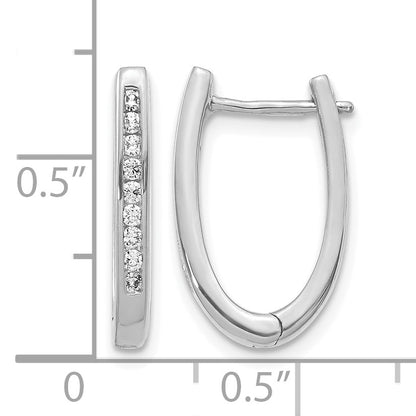 14k White Gold 1/4 carat Diamond Channel-set Oval Hinged Hoop Earrings