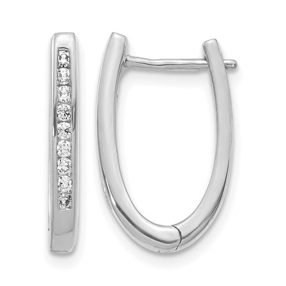 14k White Gold 1/4 carat Diamond Channel-set Oval Hinged Hoop Earrings