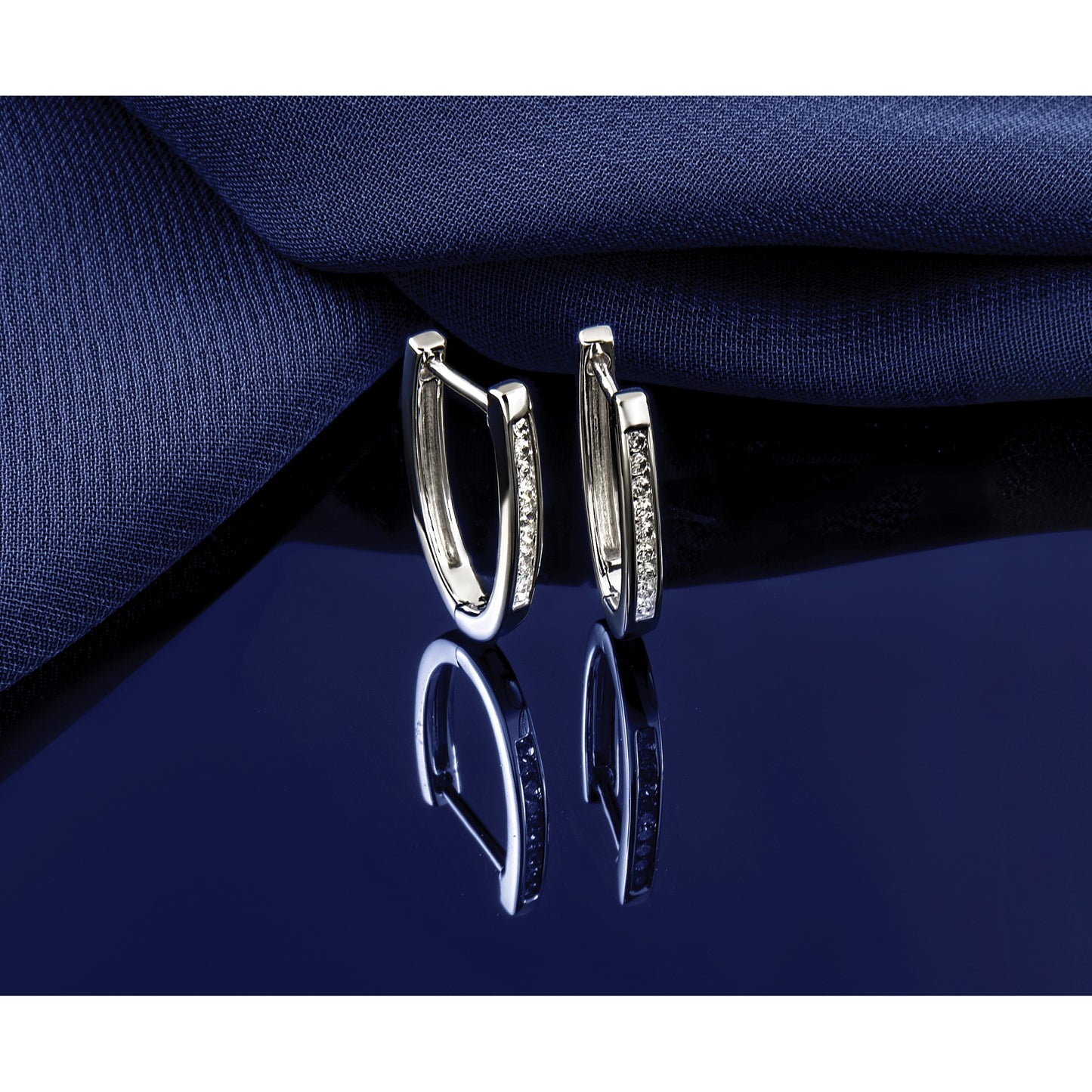 14k White Gold 1/2 carat Diamond Channel-set Oval Hinged Hoop Earrings