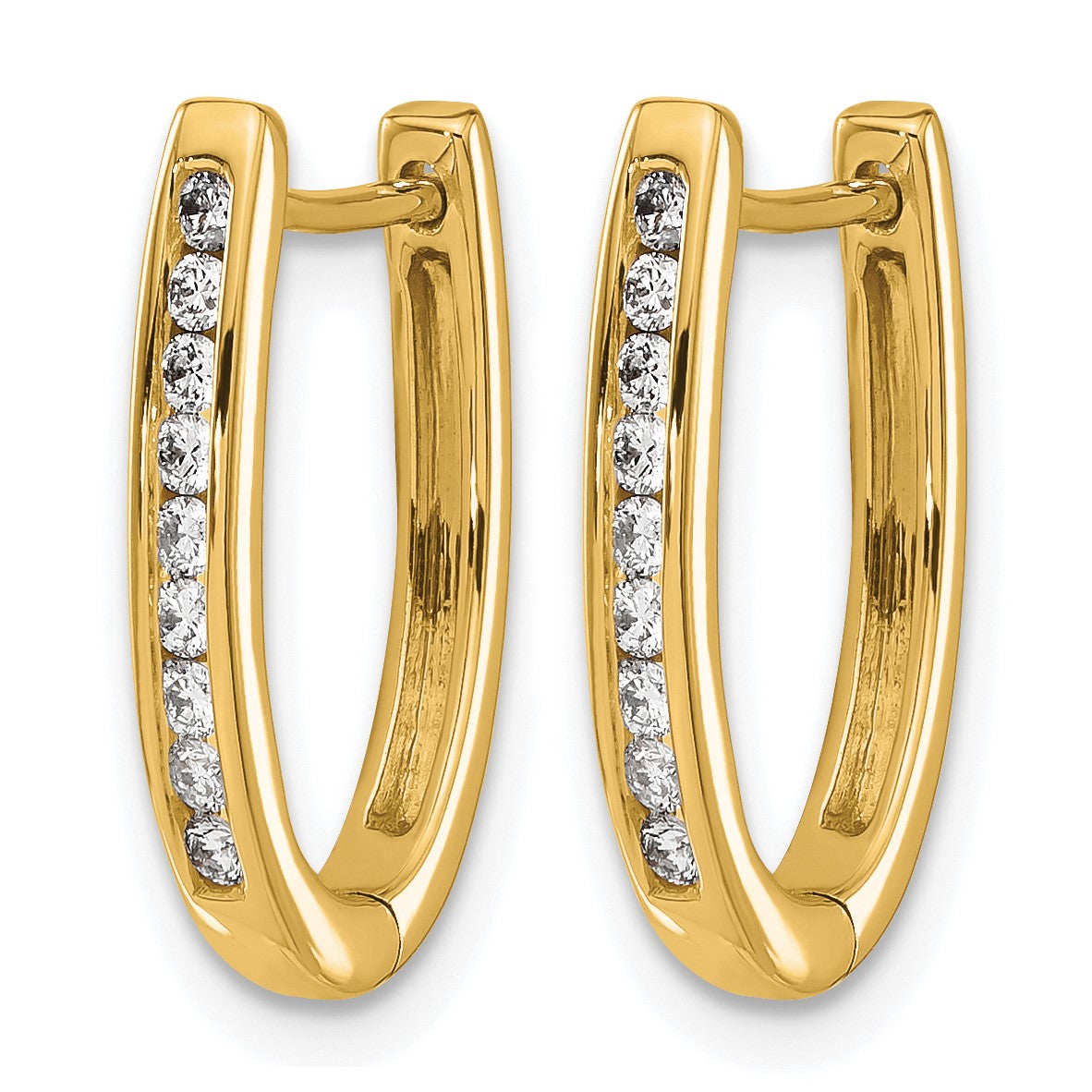 14k 1/4 carat Diamond Channel-set Oval Hinged Hoop Earrings