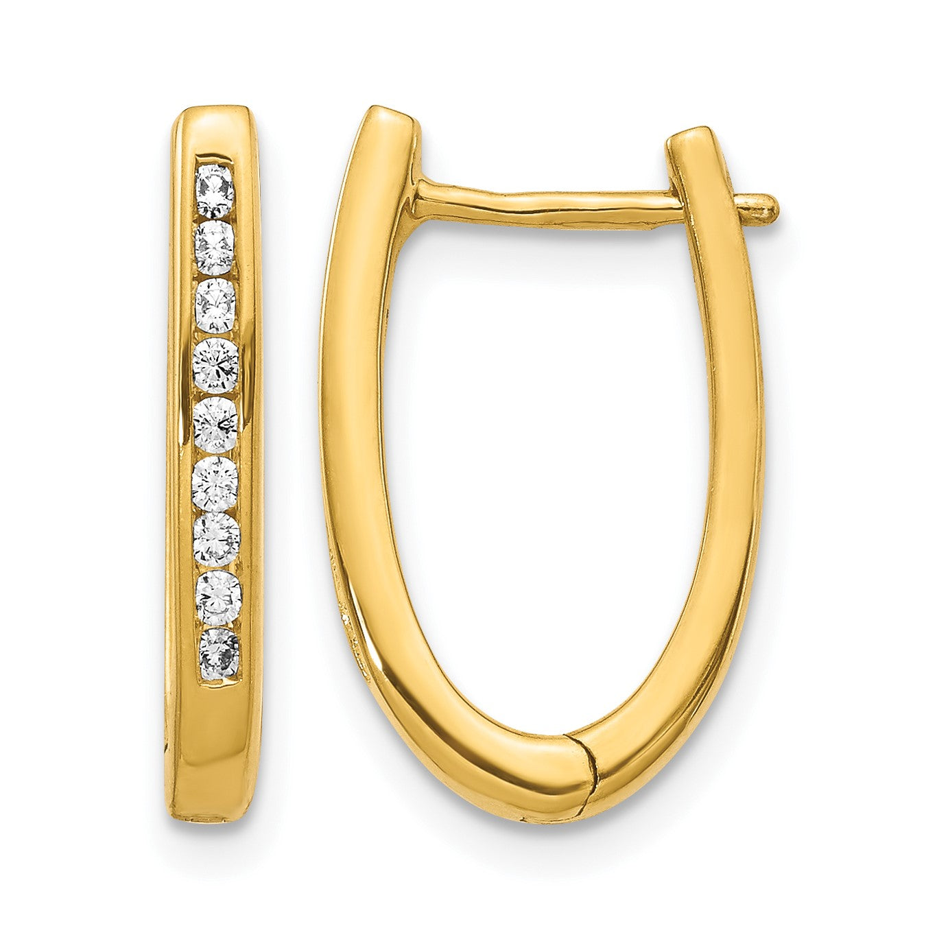 14k 1/4 carat Diamond Channel-set Oval Hinged Hoop Earrings