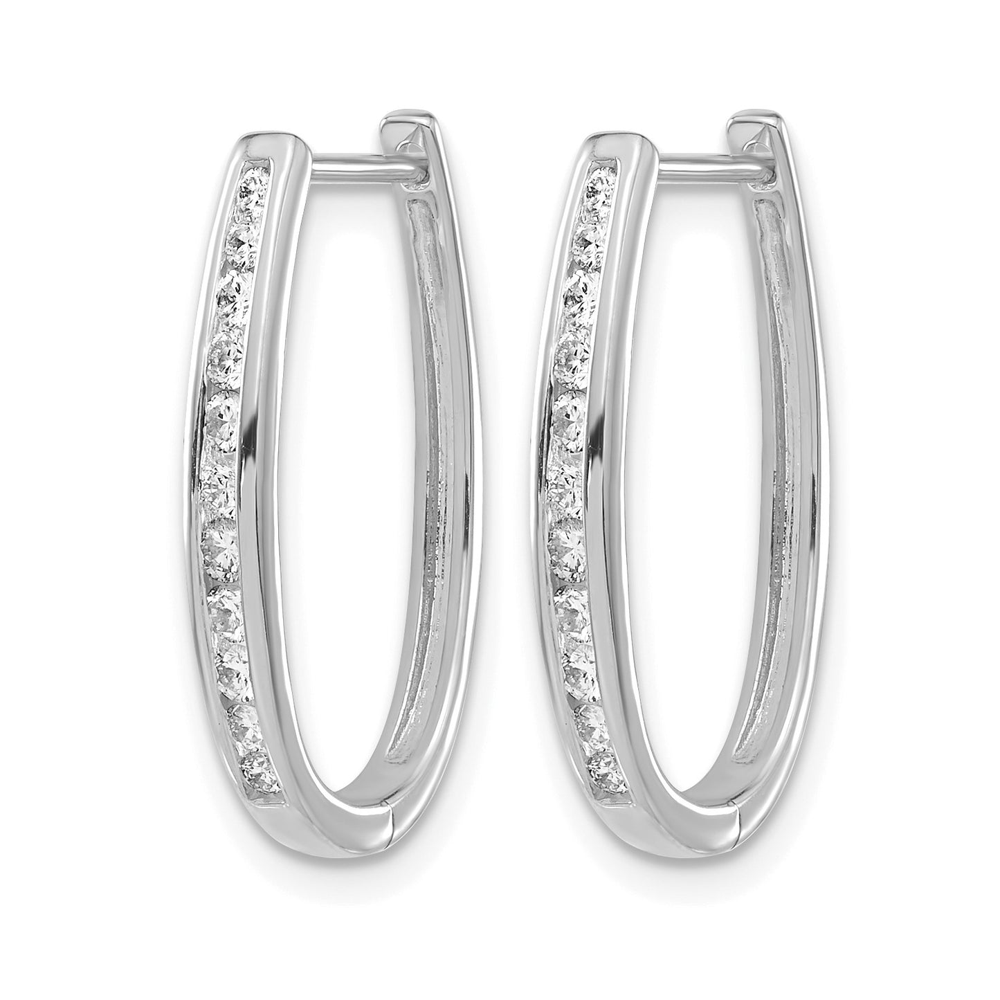 14k White Gold 1/2 carat Diamond Channel-set Oval Hinged Hoop Earrings
