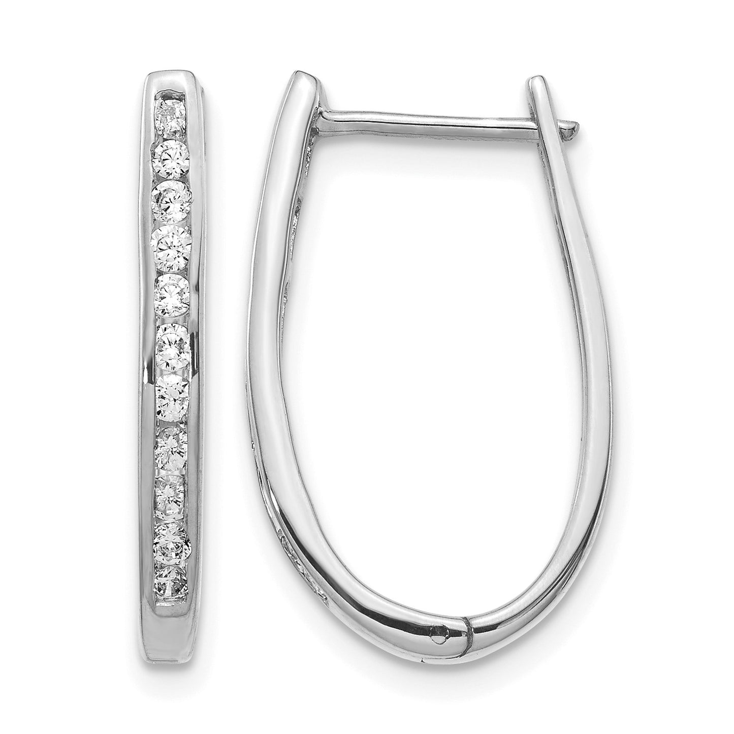 14k White Gold 1/2 carat Diamond Channel-set Oval Hinged Hoop Earrings