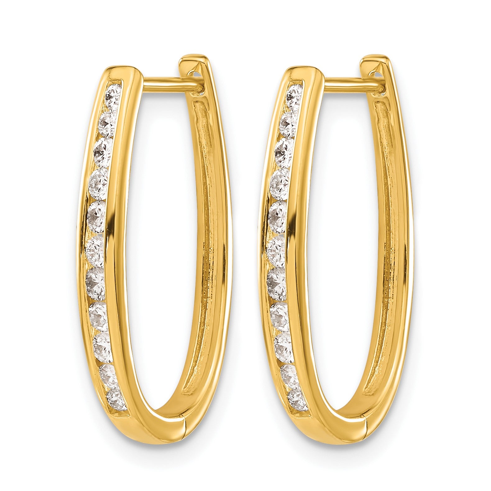14k 1/2 carat Diamond Channel-set Oval Hinged Hoop Earrings
