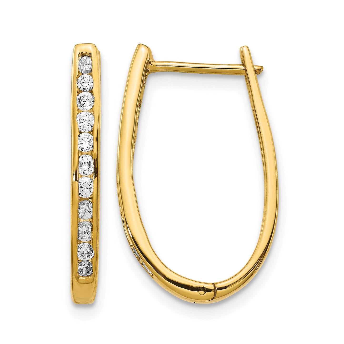 14k 1/2 carat Diamond Channel-set Oval Hinged Hoop Earrings