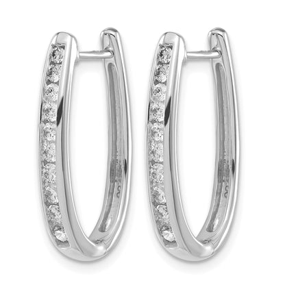 14k White Gold 3/4 carat Diamond Channel-set Oval Hinged Hoop Earrings