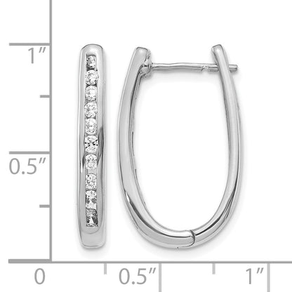 14k White Gold 3/4 carat Diamond Channel-set Oval Hinged Hoop Earrings
