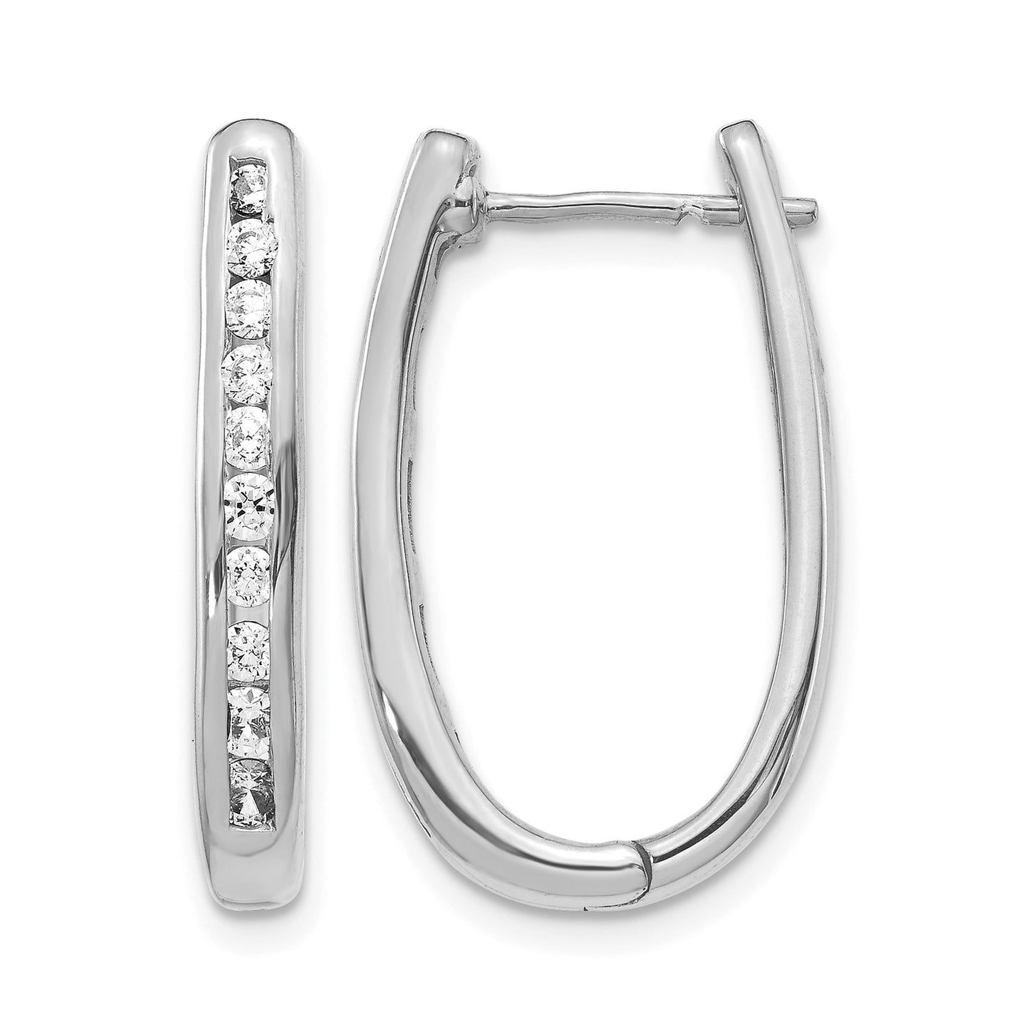 14k White Gold 3/4 carat Diamond Channel-set Oval Hinged Hoop Earrings