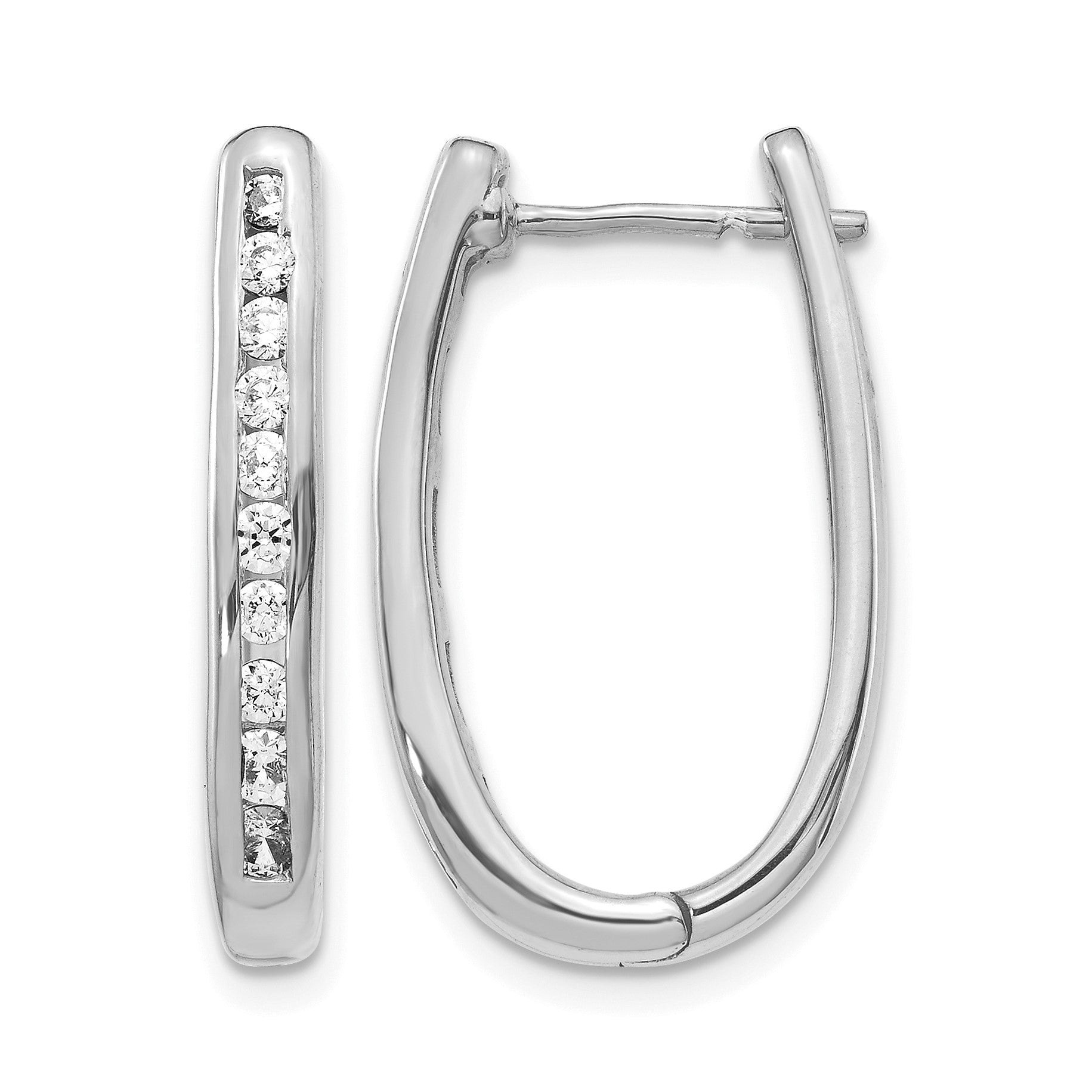 14k White Gold 3/4 carat Diamond Channel-set Oval Hinged Hoop Earrings