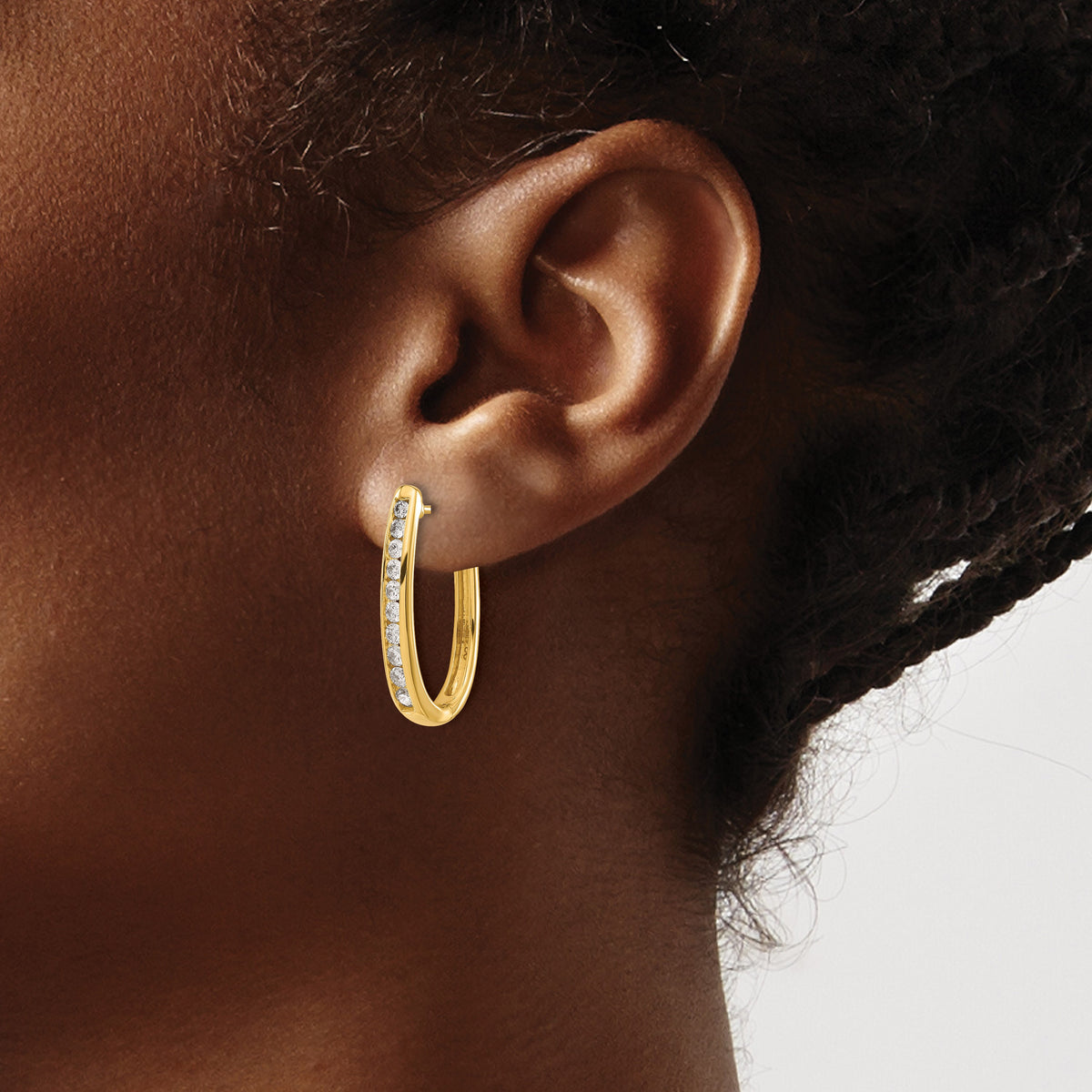14k 3/4 carat Diamond Channel-set Oval Hinged Hoop Earrings