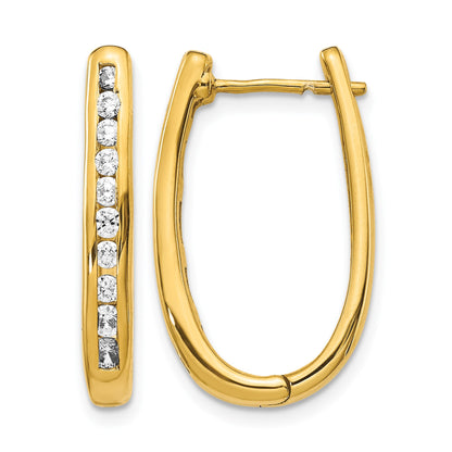 14k 3/4 carat Diamond Channel-set Oval Hinged Hoop Earrings