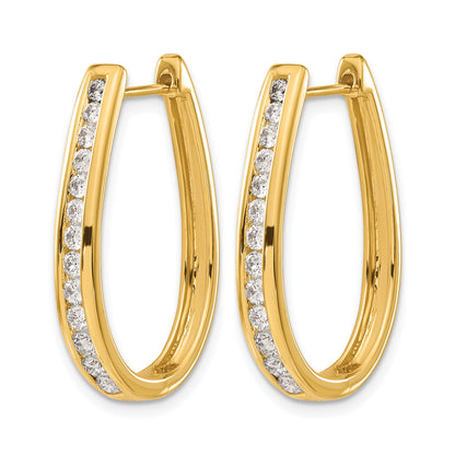14k 1 carat Diamond Channel-set Oval Hinged Hoop Earrings