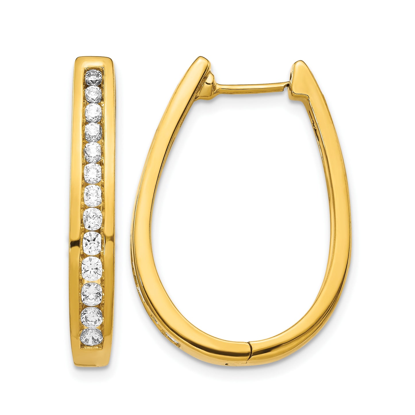 14k 1 carat Diamond Channel-set Oval Hinged Hoop Earrings