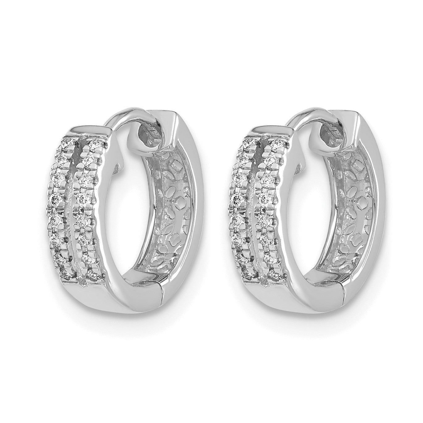 14k White Gold 2-row 1/10 carat Diamond Hinged Round Hoop Earrings