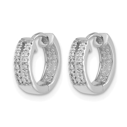 14k White Gold 2-row 1/10 carat Diamond Hinged Round Hoop Earrings