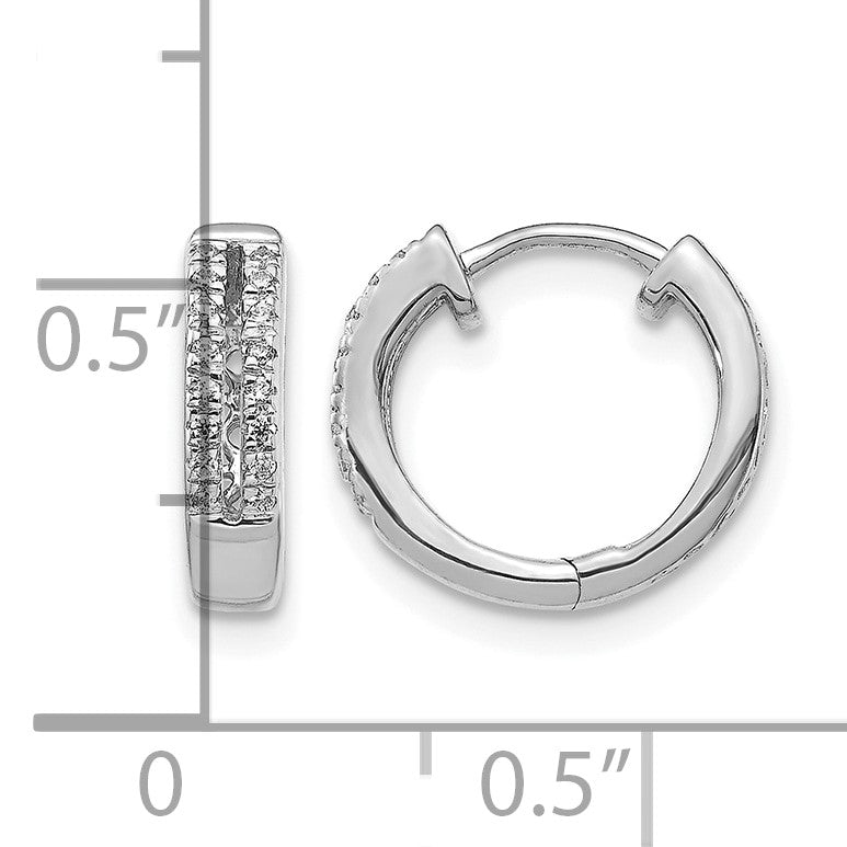 14k White Gold 2-row 1/10 carat Diamond Hinged Round Hoop Earrings