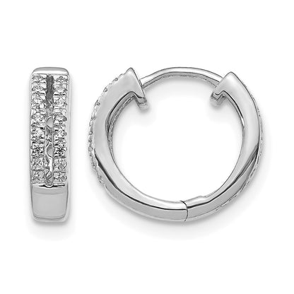 14k White Gold 2-row 1/10 carat Diamond Hinged Round Hoop Earrings