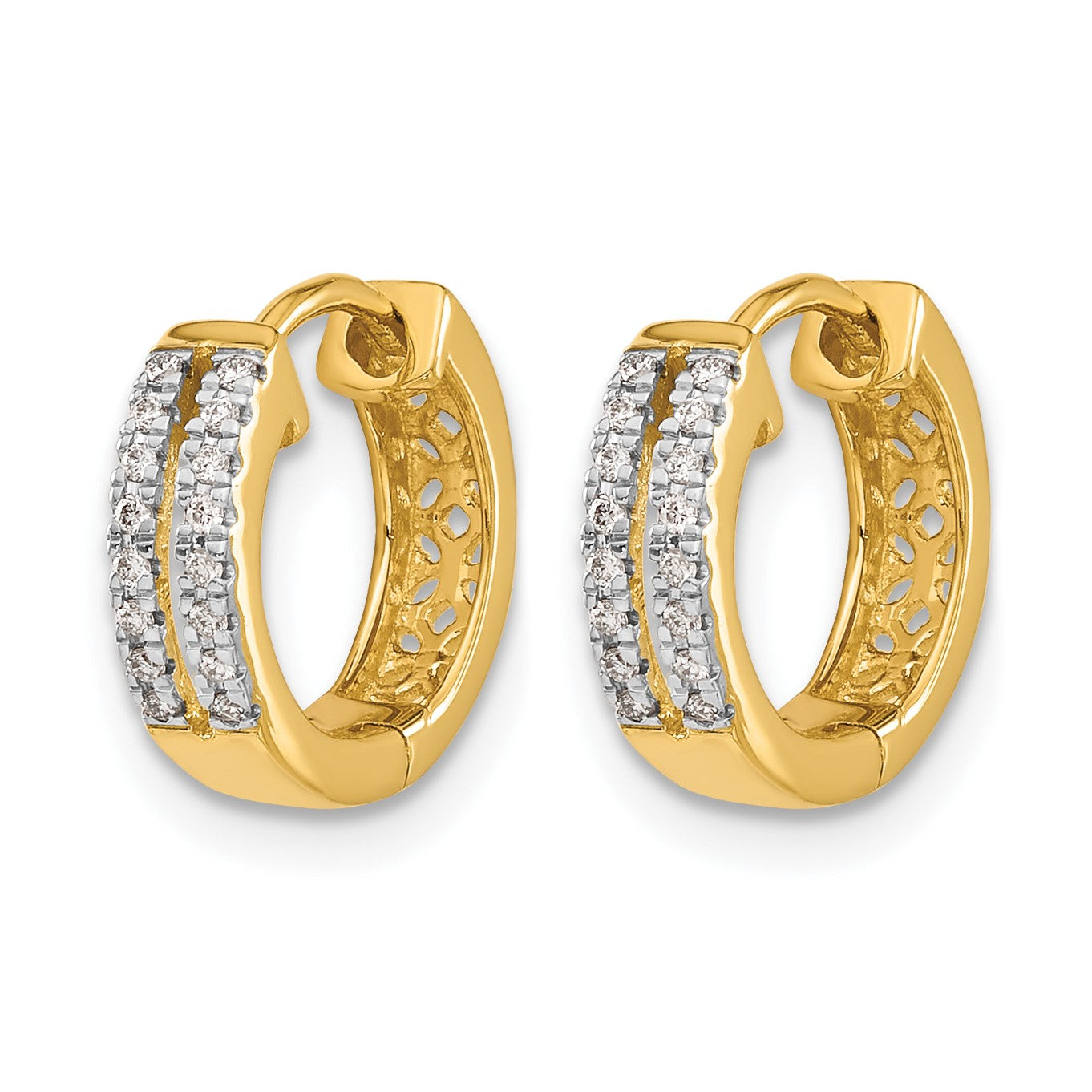 14k 2-row 1/10 carat Diamond Hinged Round Hoop Earrings